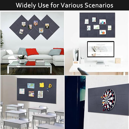 Large Cork Board Alternative for Walls, 47"x35" 12 Pack Felt Wall Tiles Bulletin Board with 30 Push Pins, Sticky Notes, Cork Boards for Office Pin Board Tack Board Felt Boards (Dark Grey)