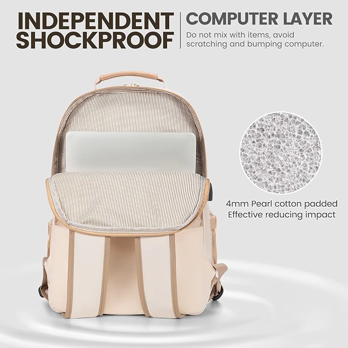 LOVEVOOK Laptop Backpack for Women 15.6 inch,Cute Womens Travel Backpack Purse,Professional Laptop Computer Bag,Waterproof Work Business College Teacher Bags Carry on Backpack with USB Port,Off-white