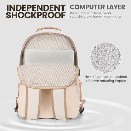 LOVEVOOK Laptop Backpack for Women 17.3 inch,Cute Womens Travel Backpack Purse,Professional Laptop Computer Bag,Waterproof Work Business College Teacher Bags Carry on Backpack with USB Port,Off-white