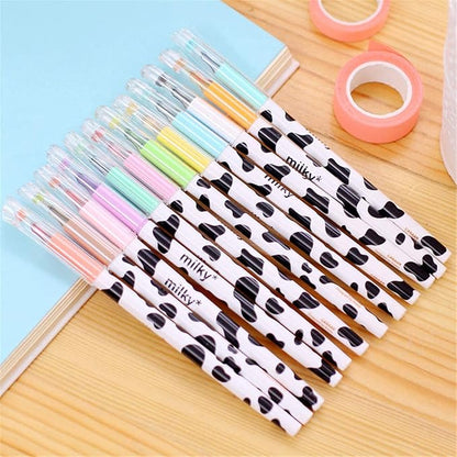 Yansanido 24 Pcs of 12 Colors Kawaii Cow Design Gel Pen for Office School Home Travel and Gift for Friends and students (24)