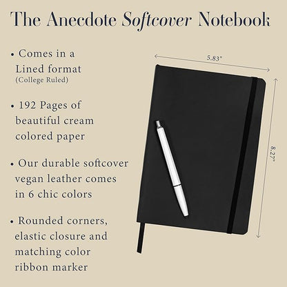 Softcover Ruled Journal with Thick 80 gsm Lined Cream Paper A5 size (8.3 inches x 5.4 inches) - Daily Writing Notebook Journal for Travel, School and Office Use - Diary Journal for Women and Men - Black