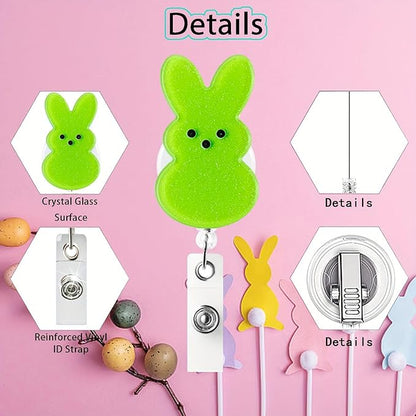 Easter Bunny Badge Reels Retractable ID Name Badge Holder Green Rabbit Cute Badge Reels Acrylic Clips Easter Party Gifts for Nurse Doctor Teacher Student Office Supplies