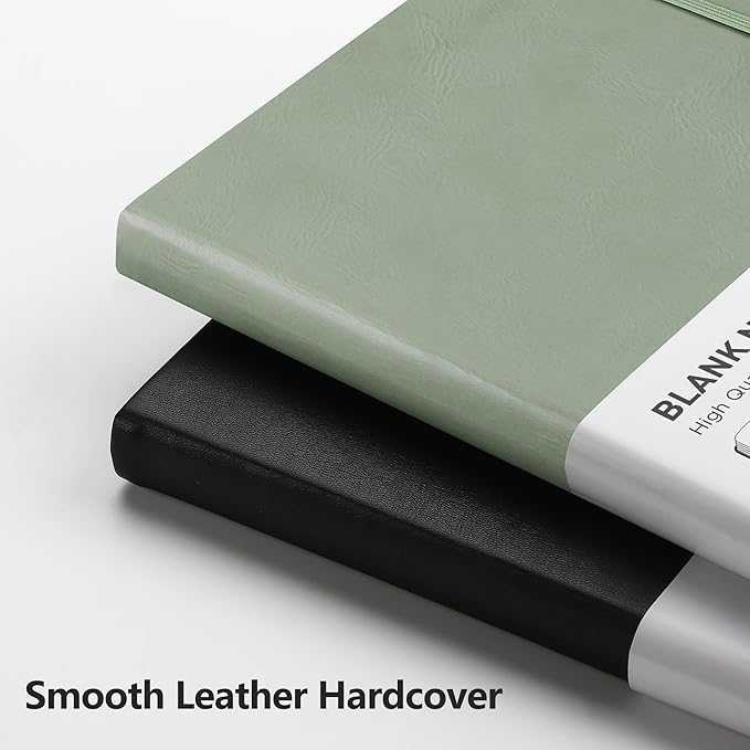 RETTACY Blank Journal Notebook, A5 Blank Journal with 192 Pages, 5.7'' × 8.3'' Medium Size, 68 LB/100 GSM Thick Paper, Leather Hardcover, for Sketching, Drawing, Painting (Sage Green)