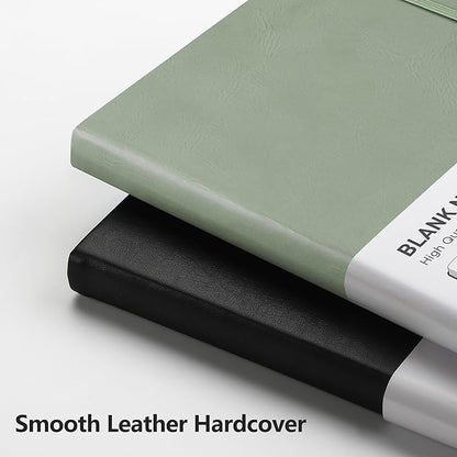 RETTACY Blank Journal Notebook, A5 Blank Journal with 192 Pages, 5.7'' × 8.3'' Medium Size, 68 LB/100 GSM Thick Paper, Leather Hardcover, for Sketching, Drawing, Painting (Sage Green)