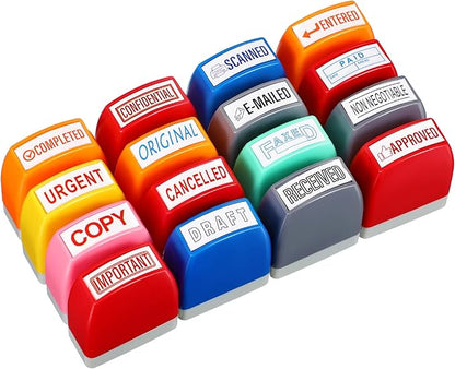 Crtiin 16 Pcs Office Stamp Set Message Self Inking Rubber Stamp Set for Office Stamps Completed Faxed Scanned Stamps for Message Supplies(Mixed Colors)