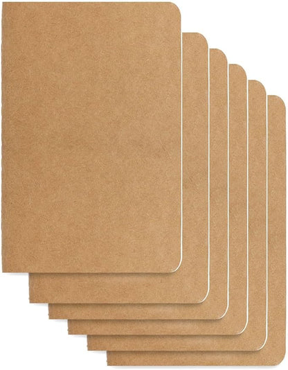 6 Pack Pocket Notebook Mini Notebooks Bulk 3.5 X 5.5 Inch Small Memo Notepad 30 Sheets 60 Lined Pages Kraft Paper Notebooks with Softcover Brown Cover Mini Journal Bulk Office School Supplies
