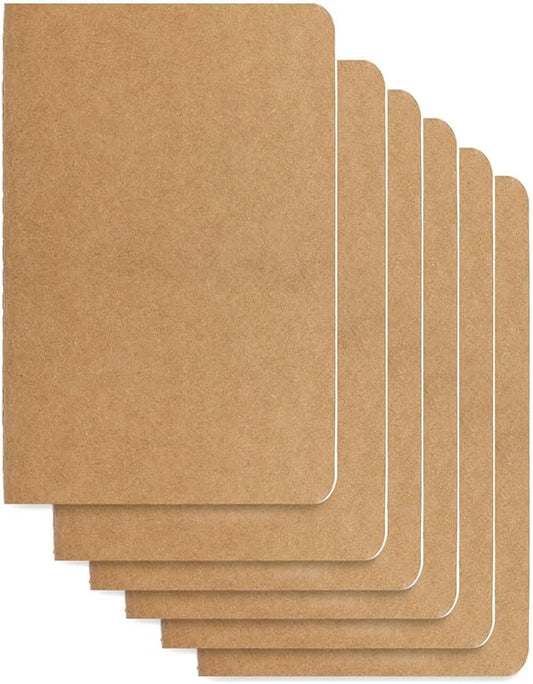 6 Pack Pocket Notebook Mini Notebooks Bulk 3.5 X 5.5 Inch Small Memo Notepad 30 Sheets 60 Lined Pages Kraft Paper Notebooks with Softcover Brown Cover Mini Journal Bulk Office School Supplies