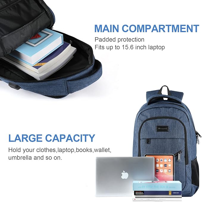 Laptop Backpack for Men, Anti Theft Backpack with USB Charging Port, 15.6 Inch Backpack for School Travel Work Business (Blue)