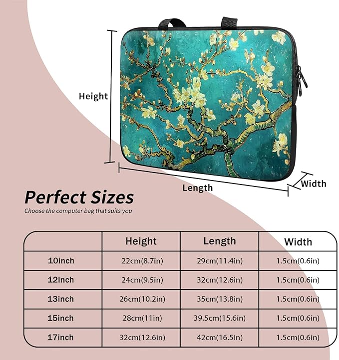 Universal Tablet Laptop Sleeve Case 10 inch, Art Plum Blossom Slim Carrying Case Durable Handbag Travel Laptop Bag for 7 to 10-inch Laptops/Notebook/Kids Tablet/ipad/eBook Readers