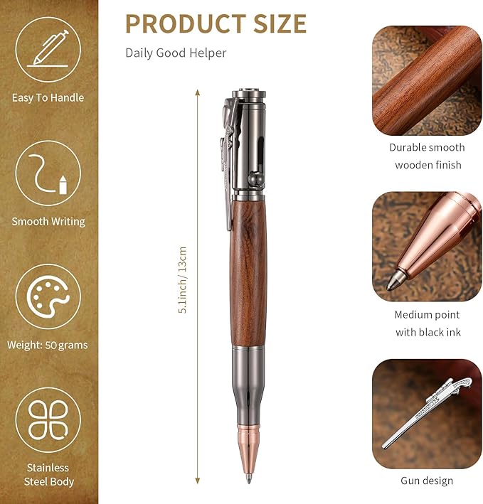 Crtiin 3 Sets Bolt Bullet Pens for Men Bullet Pen for Collector Lover with Gift Box and Black Ink Refills Thanksgiving Christmas Valentine‘s Day Gifts