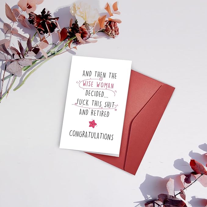 SuperShunhu Funny Retirement Card for Women, Colleague Leaving Work Card, Retiring Card Gift for Coworker, Humor Happy Retirement Card, The Wise Women Retired Congratulation Card