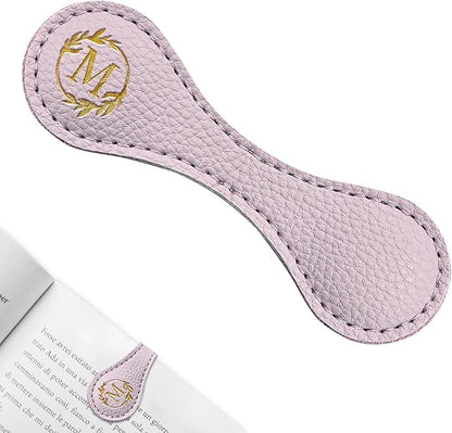 ABTOLS Magnetic Leather Initial Bookmarks, Vintage Initial ID Identification Book Marker Clip Gift Purple Capital Letter Book Markers for Book Lover Avid Readers (M)