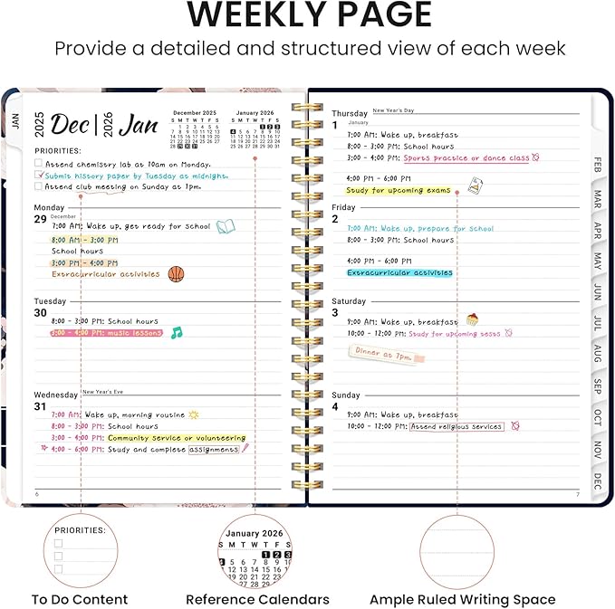 2026 Planner, Aesthetic Weekly and Monthly Planner for Women, Jan 2026 to Dec 2026, Hardcover 2026 Calendar Book with Monthly Tabs, Inner Pocket, Perfect for Office Home School - A4 (8.5" x 11"), Dusky Peony