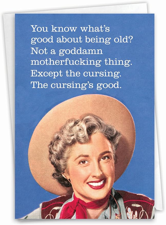 NobleWorks - 1 Funny Vintage Birthday Card - Hilarious Retro Greeting, Grown-Up Humor for Happy Birthdays - Cursing is Good C9365BDG