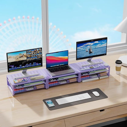 gianotter Computer Monitor Stand Riser, office organizer with Drawer, Office Organizers Storage for Classroom Office Supplies (Purple)