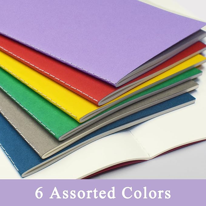 6 Pack Blank Books for Kids - 5.5"x 8.3", 60 Pages - Small Notebooks Bulk, Girls Journals for Drawing & Writing, Sketchbooks w/Colorful Soft Cover, Unlined Paper, A5 Travel Size (Dark)