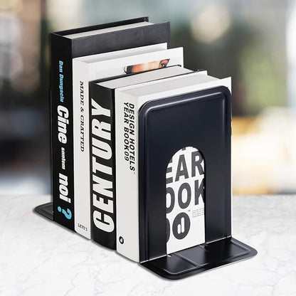 MaxGear 8.5 in Extra Large Heavy Duty Metal Book Ends, Classic Black Premium Bookends for Shelves, Non-Skid Bookend, Book Stopper for Books/Movies/CDs/Games, 8.5 x 5.9 x 7.8 in,4 Pairs