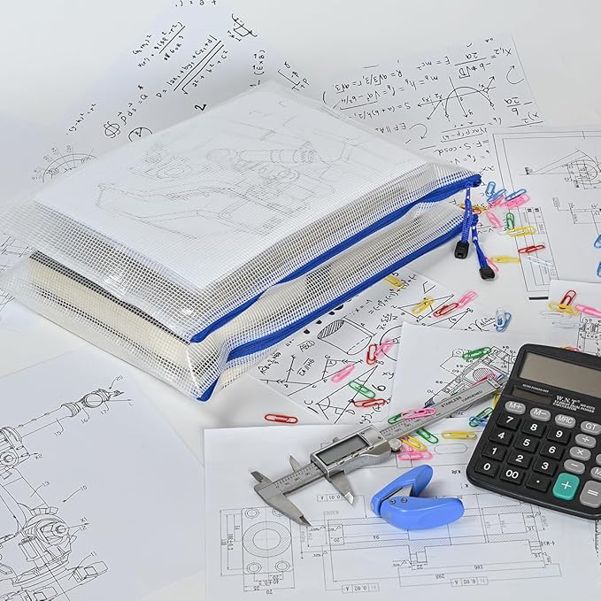 AUSTARK 20 Pcs Zipper File Bags, Plastic Mesh Pouch, Board Game Storage Bag, Waterproof Bags for Office School (B4 Size 15''x11'', White and Blue)