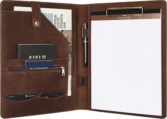 Personalized Leather Portfolio for Men, Engraved Leather Clipboard Portfolio Binder, Custom Leather Resume Padfolio for Women, Christmas Gift for His/Her (Clipboard, Khaki-Custom)