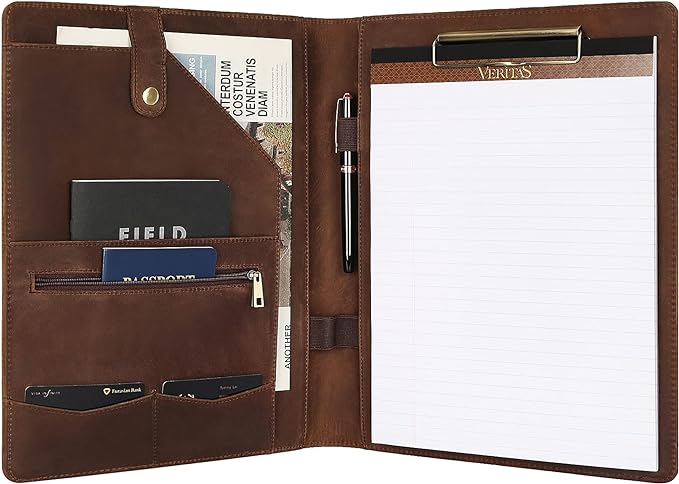 Personalized Leather Portfolio for Men, Engraved Leather Clipboard Portfolio Binder, Custom Leather Padfolio Leather Legal Portfolio, Christmas Gift for His/Her (Clipboard, Khaki-Standard)