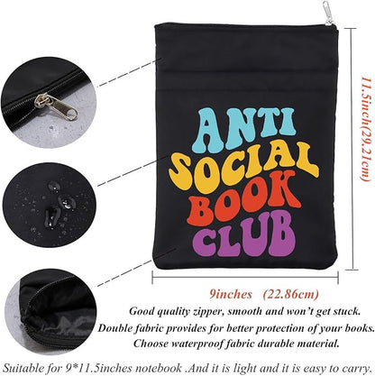 Anti Social Book Club Book Sleeve Book Readers Book Cover Book Lovers Gift Introvert Book Gift Funny Sarcastic Gift Bookish Bookworm Bibliophile Gift (Antisocial Bblk)