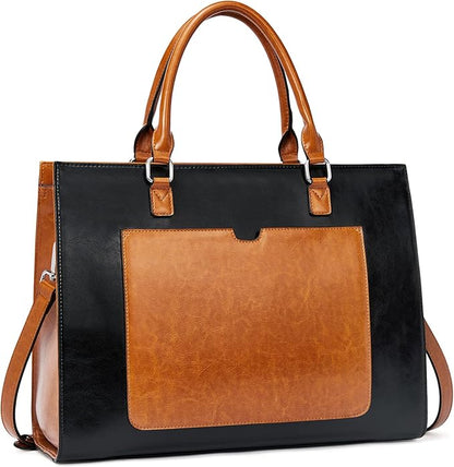 Telena Laptop Tote Bag for Women, 15.6 Inch Shoulder Tote Bag Leather Briefcase for Women, Large Capacity Handbag Bags