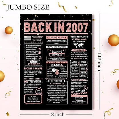 18th Birthday Card, 18th Birthday Decorations for Girls, 18th Birthday Gifts for Daughter, Back in 2007 Birthday Card, Rose Gold