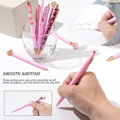 10 Pcs ballpoint pens for journaling,Metal Crystal Diamond pink Pen Glitter,Black Ink Pretty Cute Fancy Pens Gifts for Women Girls Wedding Birthday School Office Desk