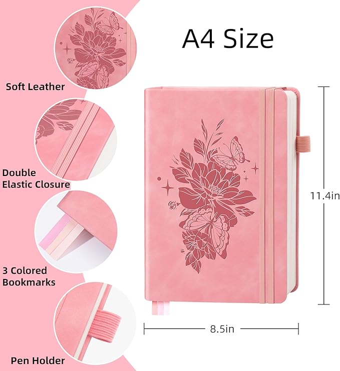 Lined Journal Notebook 365 Pages, A4 Leather Journals for Writing Women & Men, Hardcover Notebook with 100GSM Thick Paper, Daily Journal Notebook for Travel, Work, School, Note Taking, College Ruled
