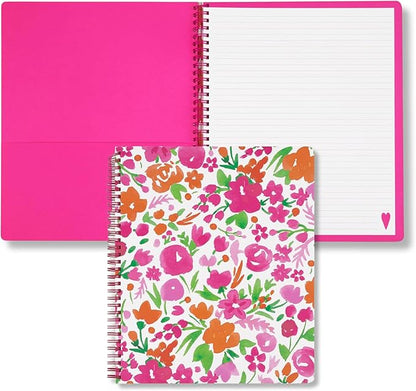 Steel Mill & Co Cute Large Spiral Notebook College Ruled, 11" x 9.5" with Durable Hardcover and 160 Lined Pages (Watercolor Flowers)