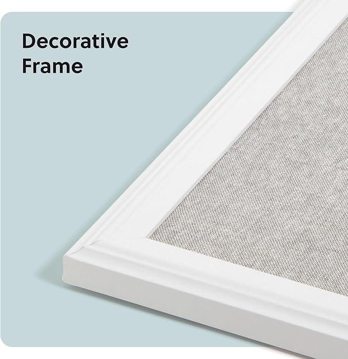 U Brands Farmhouse Linen Bulletin Board, 30"x20", White Wood Style Frame, Includes Push Pins