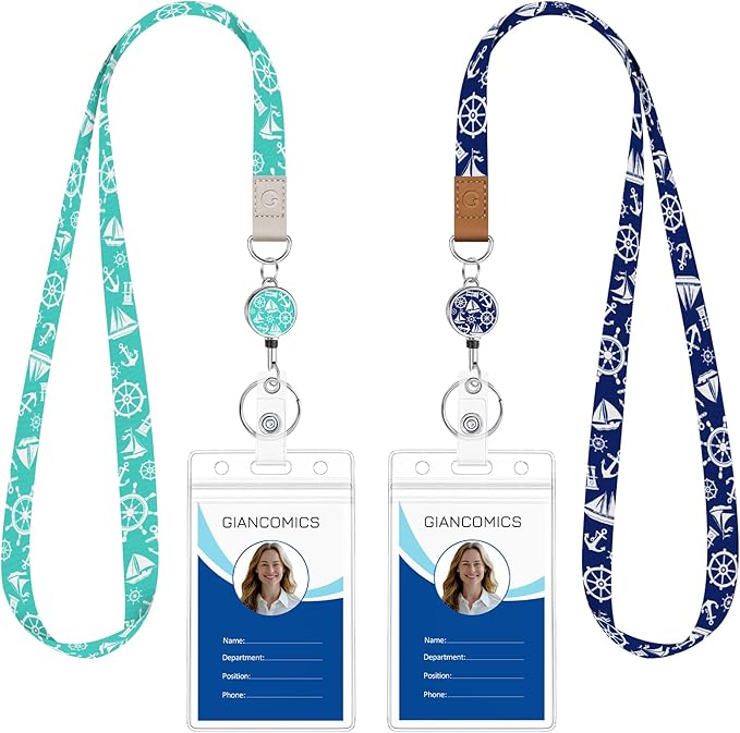 Giancomics Lanyards for Cruise Ships Cards Key, Lanyards with Retractable Badge Reel, Cute Waterproof ID Badge Holder with Lanyard Cruise Essentials Must Haves Zip Card Protector Blue Royal 2 Pack