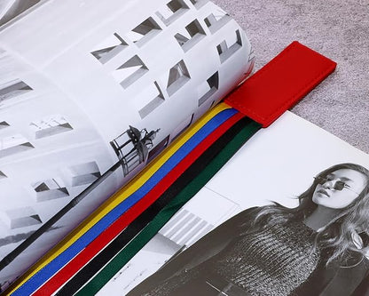 Bible Ribbon Bookmark Artificial Leather Multiple Page Marker with 5 Color Ribbons for Book Lover Reader Teacher Student Christmas Gift (Red)