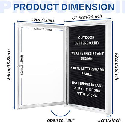 SWANCROWN Outdoor Lockable Letter Bulletin Board Shatter Resistant Display Cases Wall Mount Message Board with Swing Door,36x24 inches