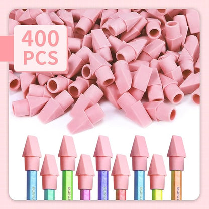 400PCS Pencil Top Eraser Bulk Caps for Pencils,Chisel Shape Erasers Toppers Assorted Colors for Party Favors Games Prizes, Pencil Top Erasers Cap for Home School Classroom Office, Pink
