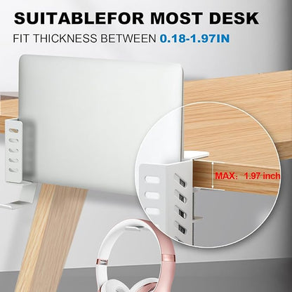 FEIKU No Drill Desk Side Laptop Mount,Hanging Laptop Holder for Office and Home，Clamp on Desk Side Storage Organizer for Laptops/MacBook/Book/Keyboards/Headphone/Gamepad/Backpack White