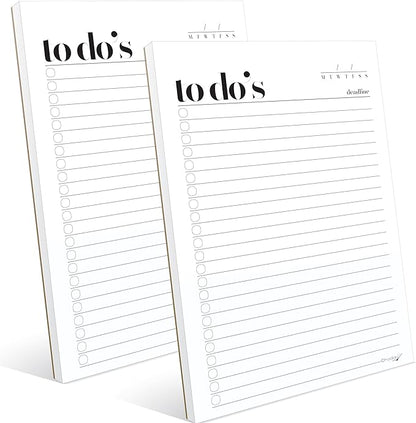 To Do List Notepad - 2 Pack, A5 Size (8.3"x5.8") Premium Thick Paper With Cardboard Back Support, Undated Daily Planner Notepad, Daily To Do List Notebook, Ruled Pages, Checkboxes, Deadline Column.