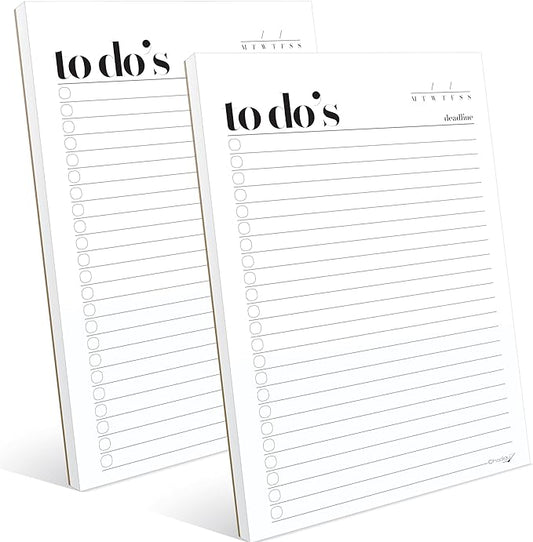 To Do List Notepad - 2 Pack, A5 Size (8.3"x5.8") Premium Thick Paper With Cardboard Back Support, Undated Daily Planner Notepad, Daily To Do List Notebook, Ruled Pages, Checkboxes, Deadline Column.