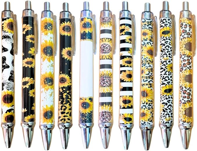 10PC Sunflower Pens Sunflowers Pen for Women Teacher Appreciation Gifts Work Office Desk Classroom Decor Supplies Stationary Set Accessories Party Favors Theme for Writing Journal Planning Notepad