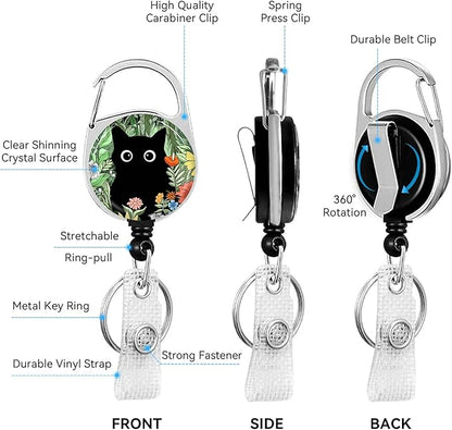 Cute Cat Hidden in The Flowers Badge Holder with Retractable Reel and Breakaway Lanyard，Badge Clips Retractable Heavy Duty Badge Reel，ID Holder with Breakaway Lanyard for School Nurse Office Teen ﻿2