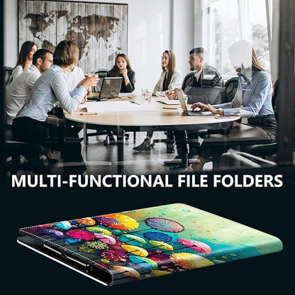 PU Leather Padfolio Folder Clipboard Portfolios Organizer Conference Document Organizer with Business Card Holder Storage Clipboard Writing Pad,Colored Mushroom