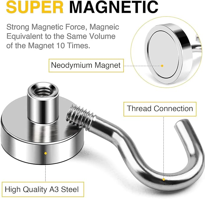 DIYMAG Magnetic Hooks, 30lbs+ Heavy Duty Magnetic Hooks Cruise for Hanging, Super Strong Magnet Hooks for Cruise Cabin, Refrigerator, Classroom, Magnetic Metal Hooks for Grill (Sliver, Pack of 20)