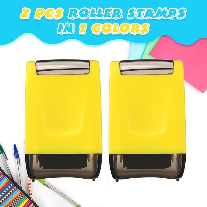 Sherr 2 Handwriting Line Stamp Roller Dashed Handwriting Lines Practice Roller Stamp for Kids, Teachers Kindergarten Education Classroom Back to School Need(2.72 x 2.44 x 1.54 Inch,Yellow)