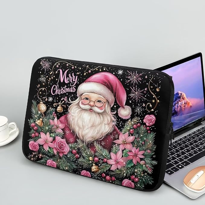 Christmas Laptop Protective Sleeve for Women 10 inch Portable Computer Sleeve Neoprene Lap Top Case Santa Claus Computer Carrying Case Suitable for Travel Office Pouch