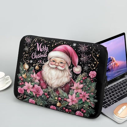 Christmas Laptop Protective Sleeve for Women 10 inch Portable Computer Sleeve Neoprene Lap Top Case Santa Claus Computer Carrying Case Suitable for Travel Office Pouch