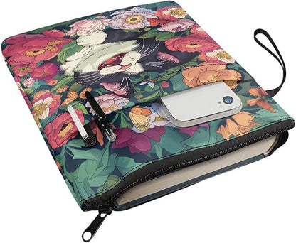 COEQINE Book Sleeves Cats Flower Book Covers Book Lover Gifts Book Protector with Zipper Book Covers for Paperbacks Book Pouch with Pockets Travel Book Case