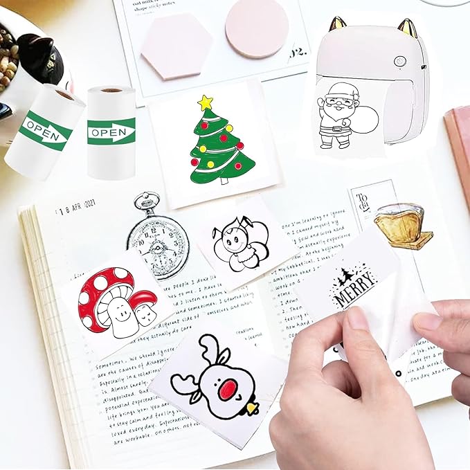 10 Rolls Self-Adhesive Thermal Paper, Glossy Thermal Printer Paper for Mini Portable Printer, 57 x 25mm, Thermal Labels for Most Pocket Printer