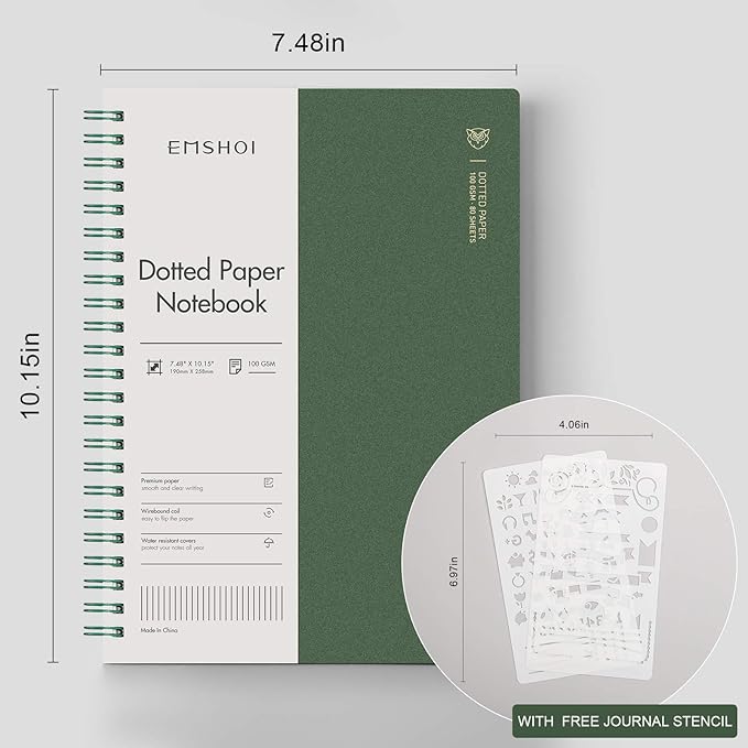 EMSHOI Dotted Journal Spiral Notebook 7.48" x 10.15" - 2 Pack 320 Pages 100gsm Thick Paper, B5 Dot Grid Notebook, Plastic Hardcover Journals for Writing Drawing Women Men Work School Supplies