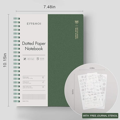 EMSHOI Dotted Journal Spiral Notebook 7.48" x 10.15" - 2 Pack 320 Pages 100gsm Thick Paper, B5 Dot Grid Notebook, Plastic Hardcover Journals for Writing Drawing Women Men Work School Supplies