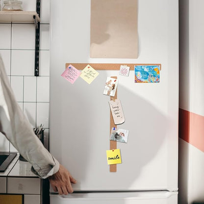 4 Pack Small Bulletin Strip Cork Strip Cork Board Tiles Bulletin Bar Strips for Walls, Adhesive Pin Board for Classroom Memo Office Home Kitchen School Desk, 14"x1"-10mm Thick